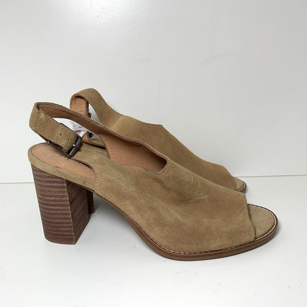 NEW Madewell Cary Suede Heel Open Toe Slingback Block Heel Sandals Tan 11 - Picture 3 of 7